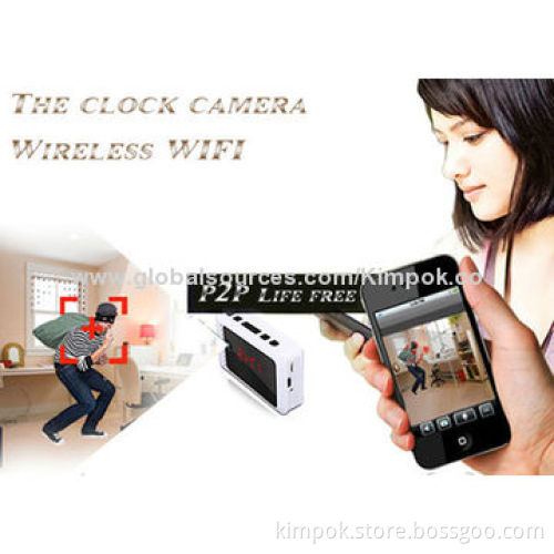 P2P HD Alarm Clock Hidden Wifi Camera with 1280*720 Pixels and H.264 Compressed Format